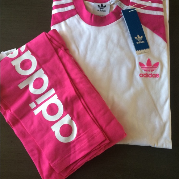 NWT adidas pink outfit leggings shirt set large - Picture 2 of 6
